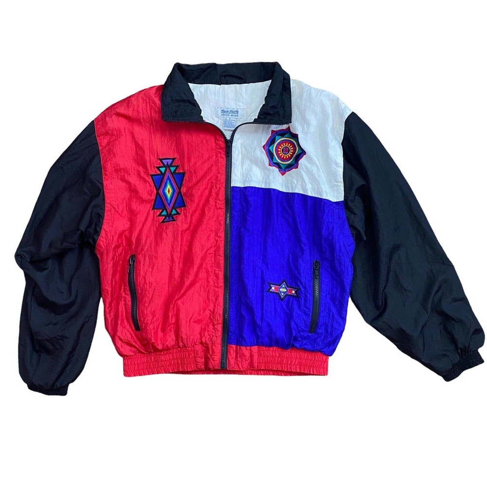 Color block Nylon Windbreaker Jacket Women's Size M